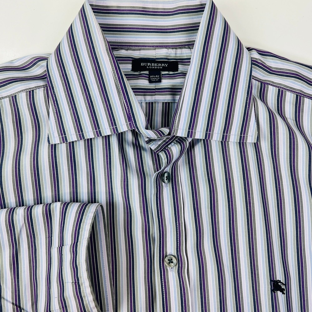 Burberry London Purple Striped French‎ Cuff Dress Shirt 16.5 42